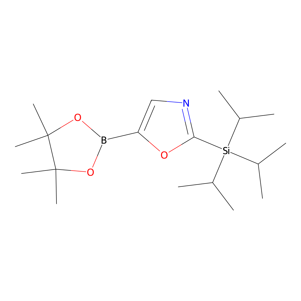 5-(Tetramethyl-1,3,2-dioxaborolan-2-yl)-2-(tris(propan-2-yl)silyl)-1,3-oxazole molecular structure, CAS 1186127-11-6