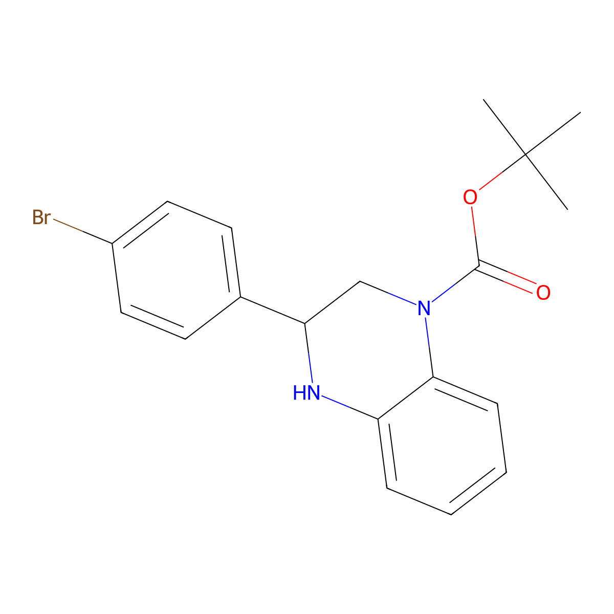 Tert-butyl 3-(4-bromophenyl)-1,2,3,4-tetrahydroquinoxaline-1-carboxylate molecular structure, CAS 1186194-93-3