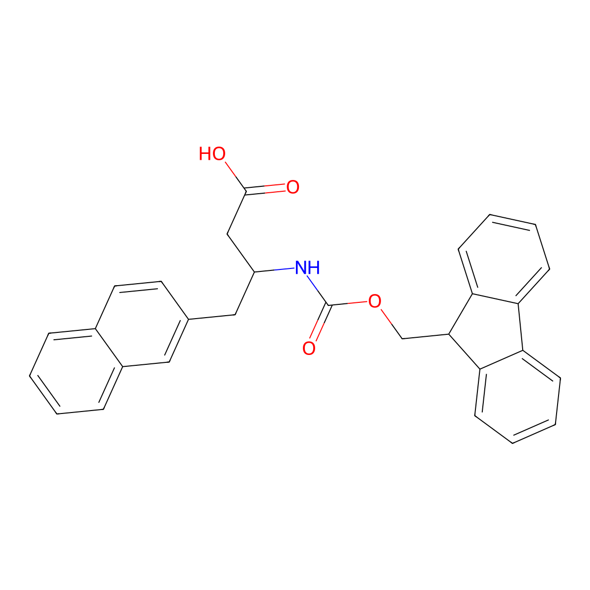 (S)-3-((((9H-Fluoren-9-yl)methoxy)carbonyl)amino)-4-(naphthalen-2-yl)butanoic acid molecular structure, CAS 1186216-21-6