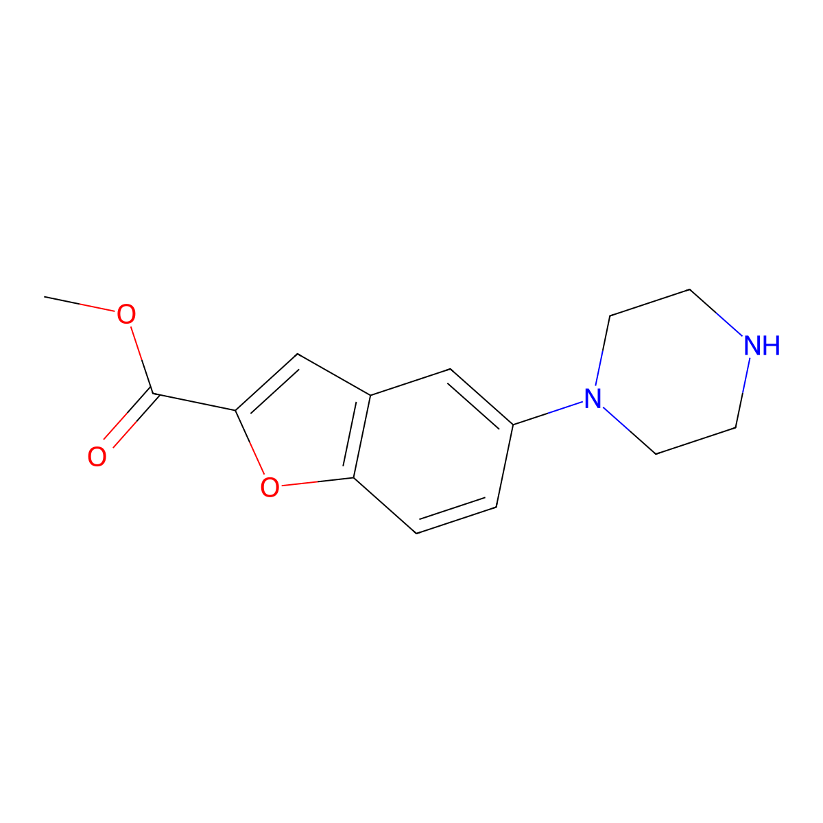Methyl 5-(piperazin-1-yl)benzofuran-2-carboxylate molecular structure, CAS 1186225-86-4