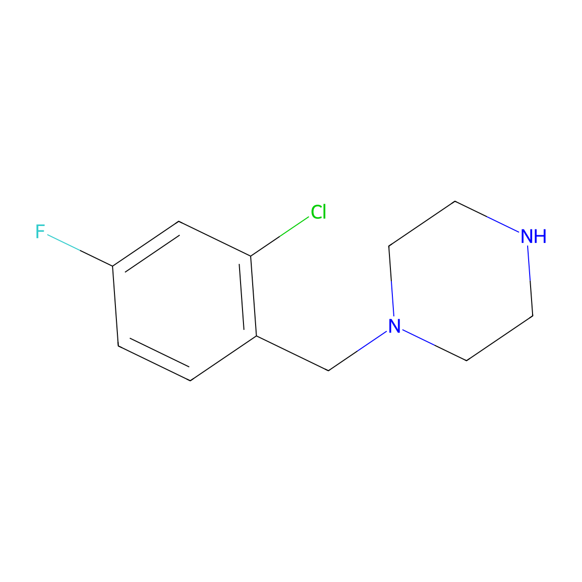 1-((2-Chloro-4-fluorophenyl)methyl)piperazine molecular structure, CAS 118630-33-4