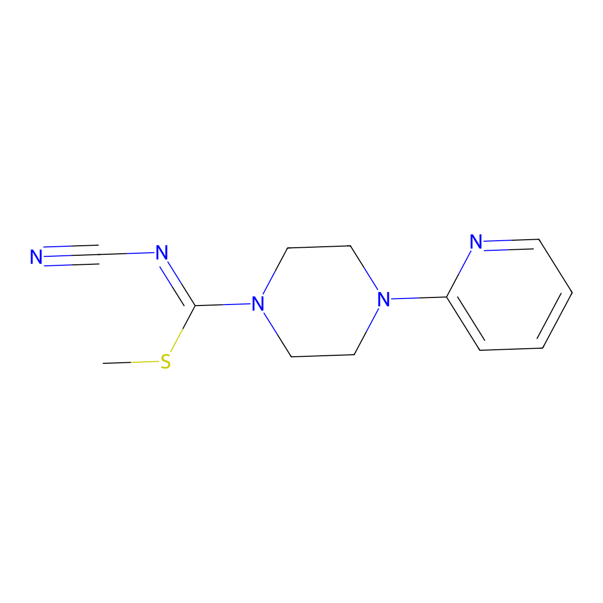 methyl N-cyano-4-(2-pyridinyl)tetrahydro-1(2H)-pyrazinecarbimidothioate molecular structure, CAS 118630-52-7