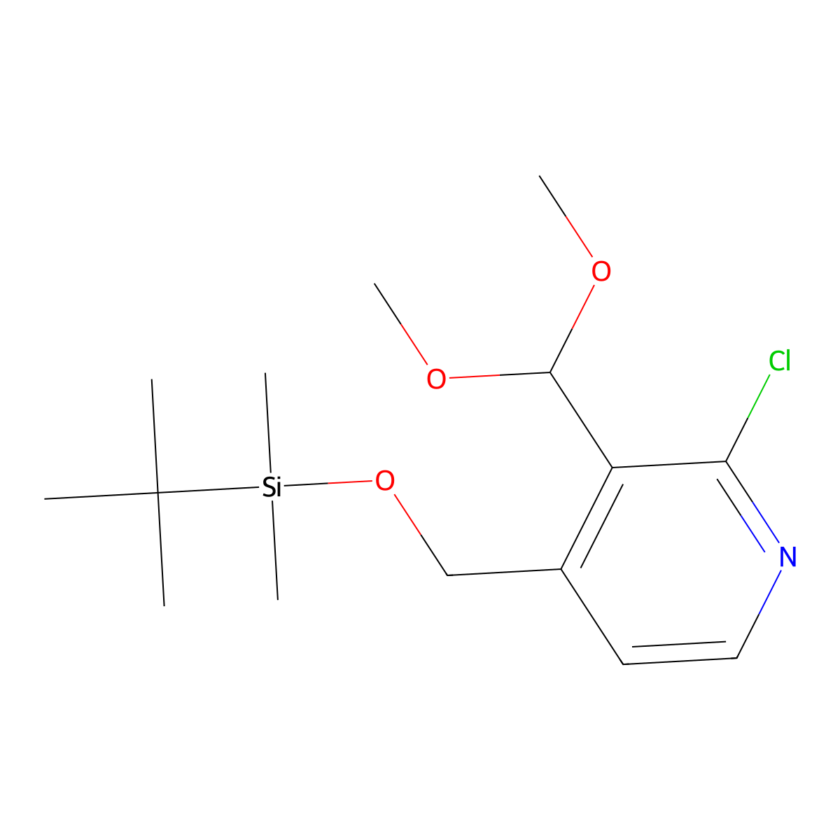 4-((tert-Butyldimethylsilyloxy)methyl)-2-chloro-3-(dimethoxymethyl)pyridine molecular structure, CAS 1186310-67-7