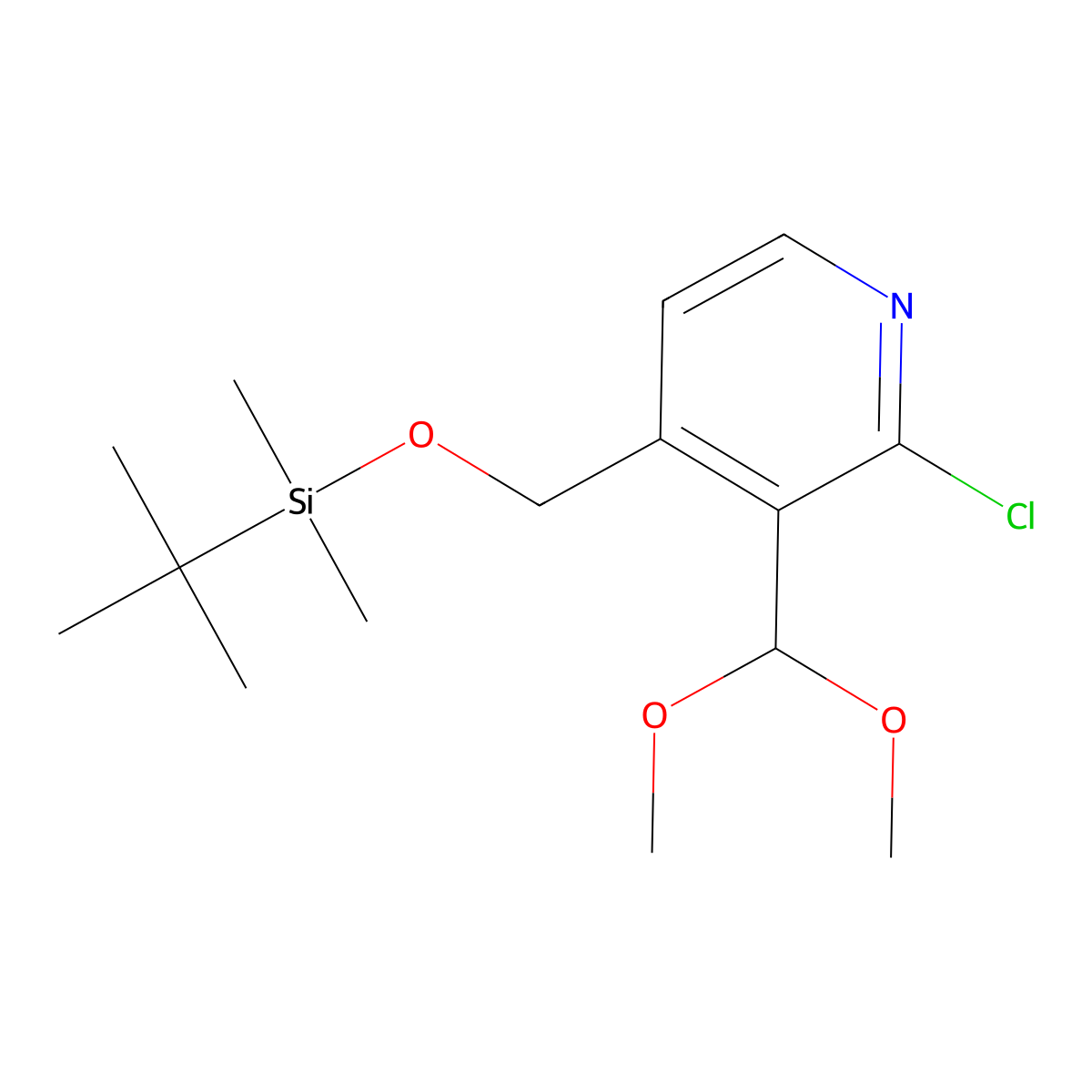 4-((tert-Butyldimethylsilyloxy)methyl)-2-chloro-3-(dimethoxymethyl)pyridine molecular structure, CAS 1186310-67-7