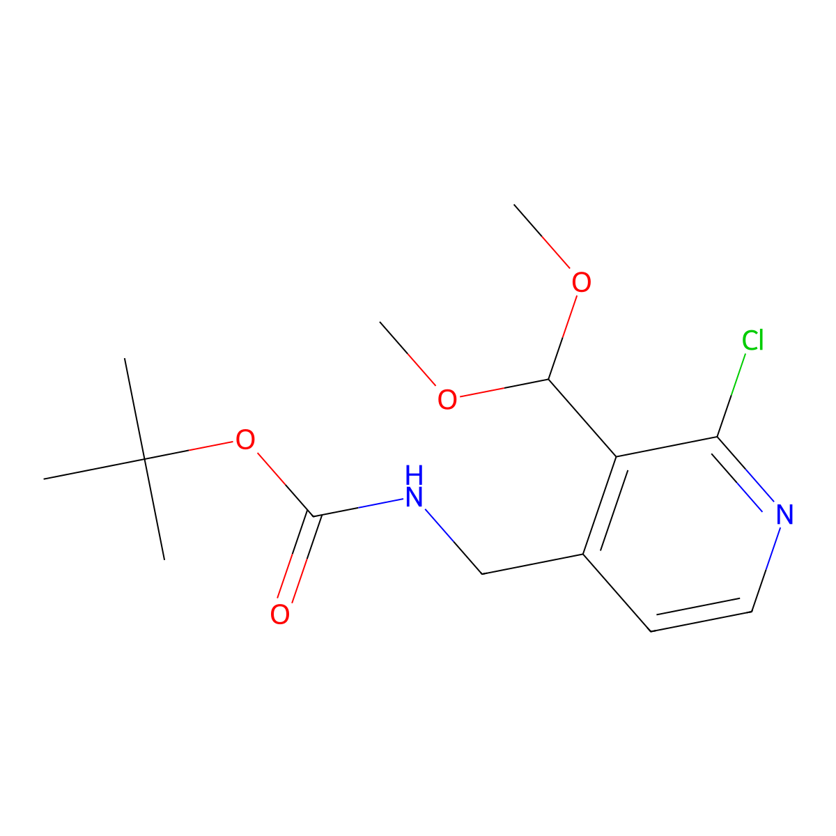 tert-Butyl (2-chloro-3-(dimethoxymethyl)pyridin-4-yl)methylcarbamate molecular structure, CAS 1186310-71-3