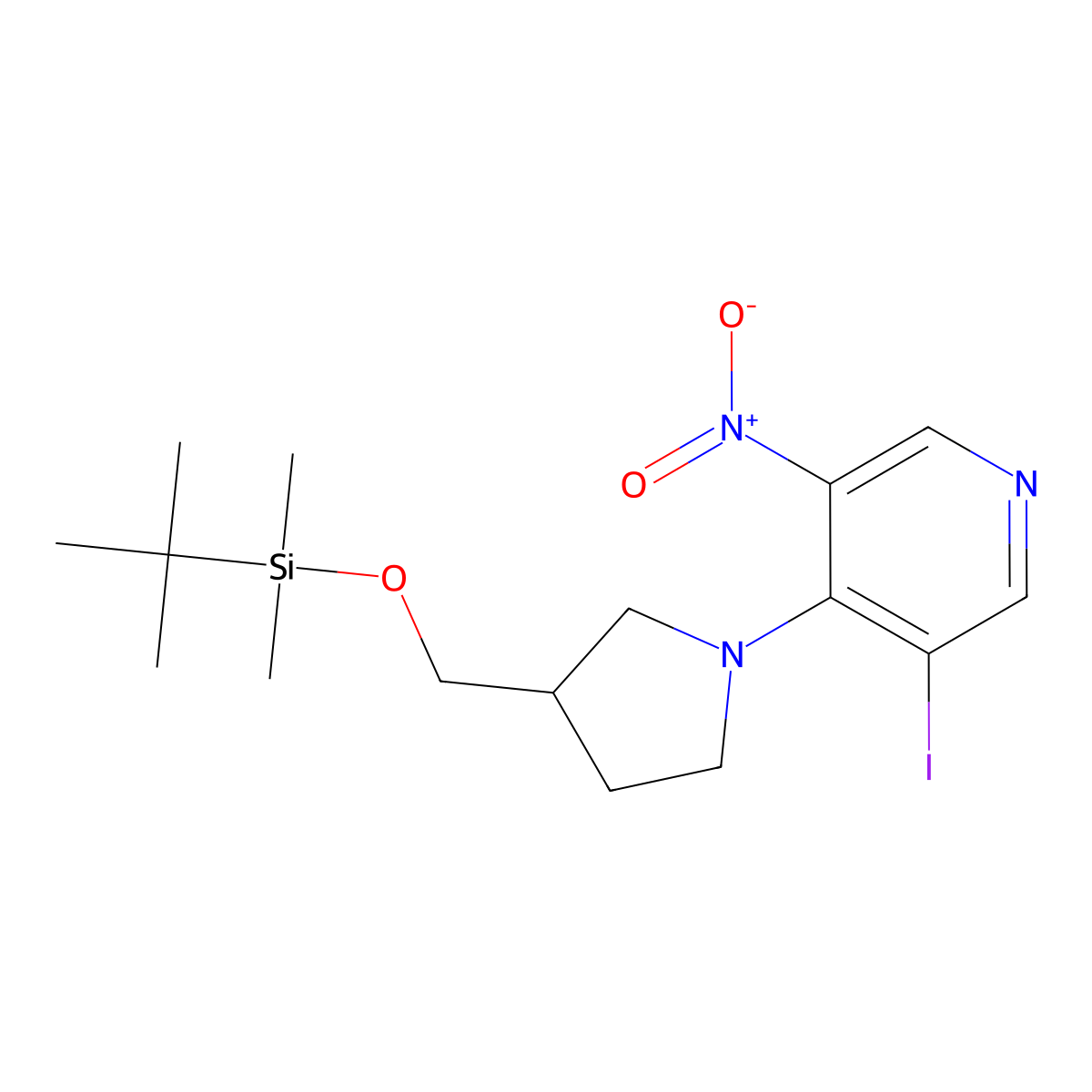 4-(3-((Tert-butyldimethylsilyloxy)methyl)-pyrrolidin-1-YL)-3-iodo-5-nitropyridine molecular structure, CAS 1186310-82-6