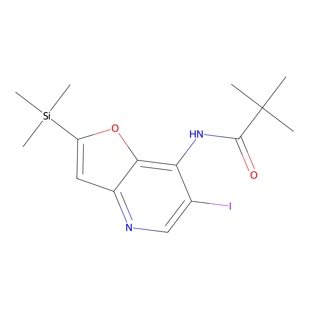 N-(6-Iodo-2-(trimethylsilyl)furo[3,2-b]pyridin-7-yl)pivalamide molecular structure, CAS 1186310-88-2