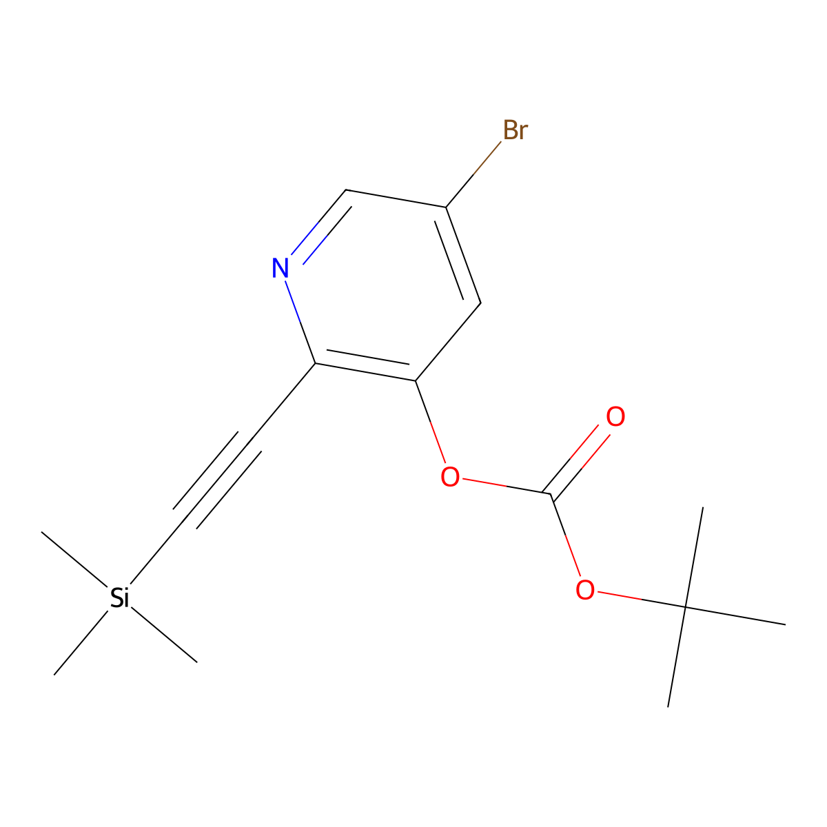 5-Bromo-2-((trimethylsilyl)ethynyl)pyridin-3-yl tert-butyl carbonate molecular structure, CAS 1186310-92-8