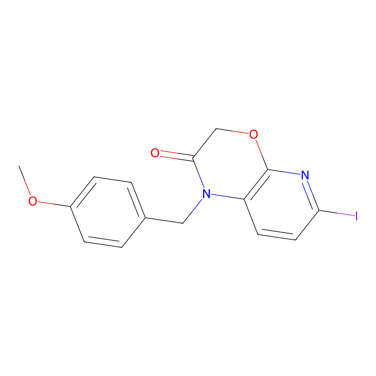 6-Iodo-1-(4-methoxybenzyl)-1H-pyrido[2,3-b][1,4]oxazin-2(3H)-one molecular structure, CAS 1186310-96-2