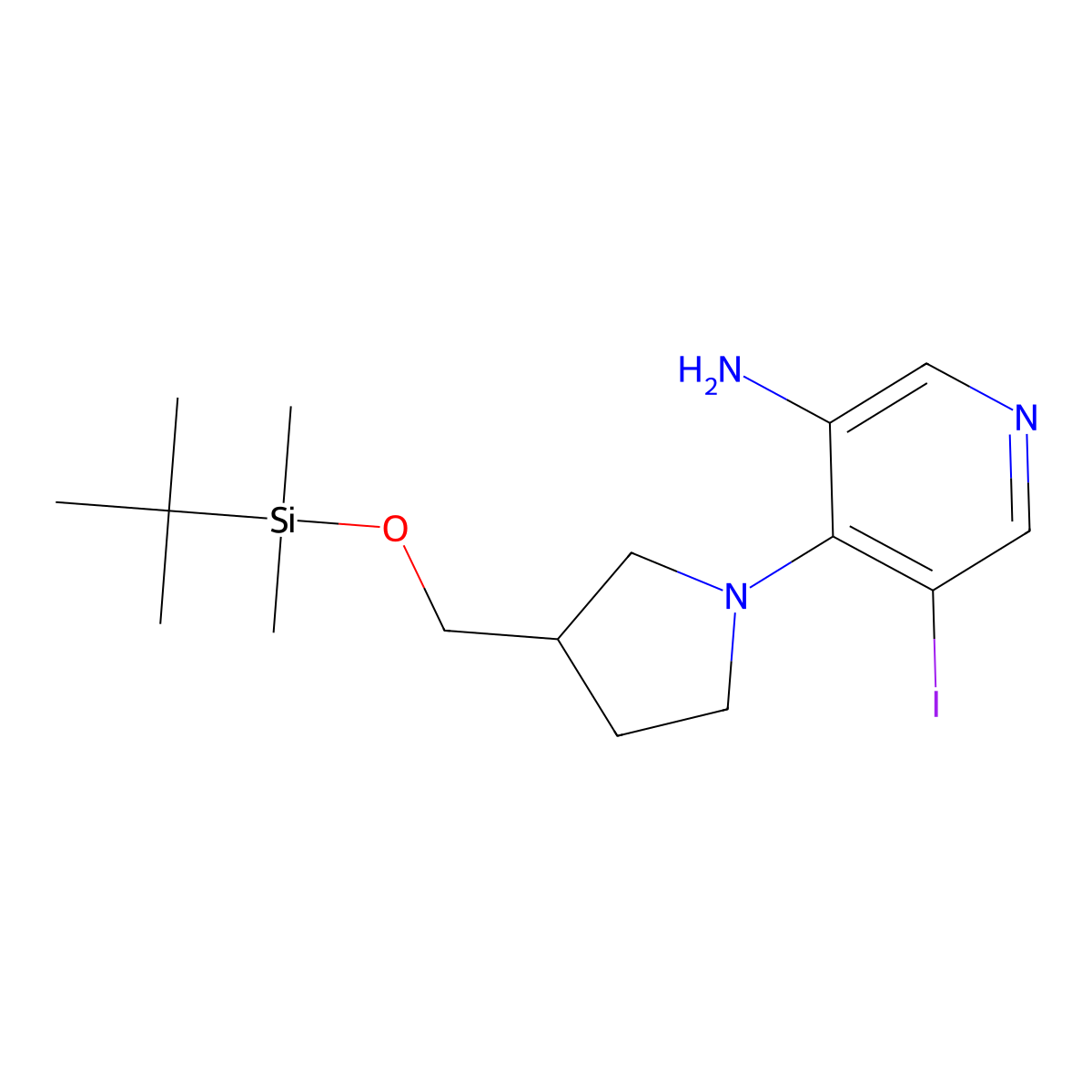 4-(3-((Tert-butyldimethylsilyloxy)methyl)-pyrrolidin-1-YL)-5-iodopyridin-3-amine molecular structure, CAS 1186311-01-2