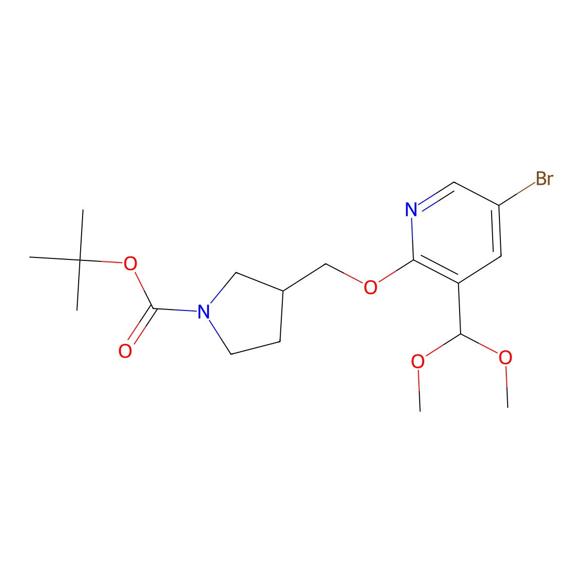 tert-Butyl 3-((5-bromo-3-(dimethoxymethyl)pyridin-2-yloxy)methyl)pyrrolidine-1-carboxylate molecular structure, CAS 1186311-12-5