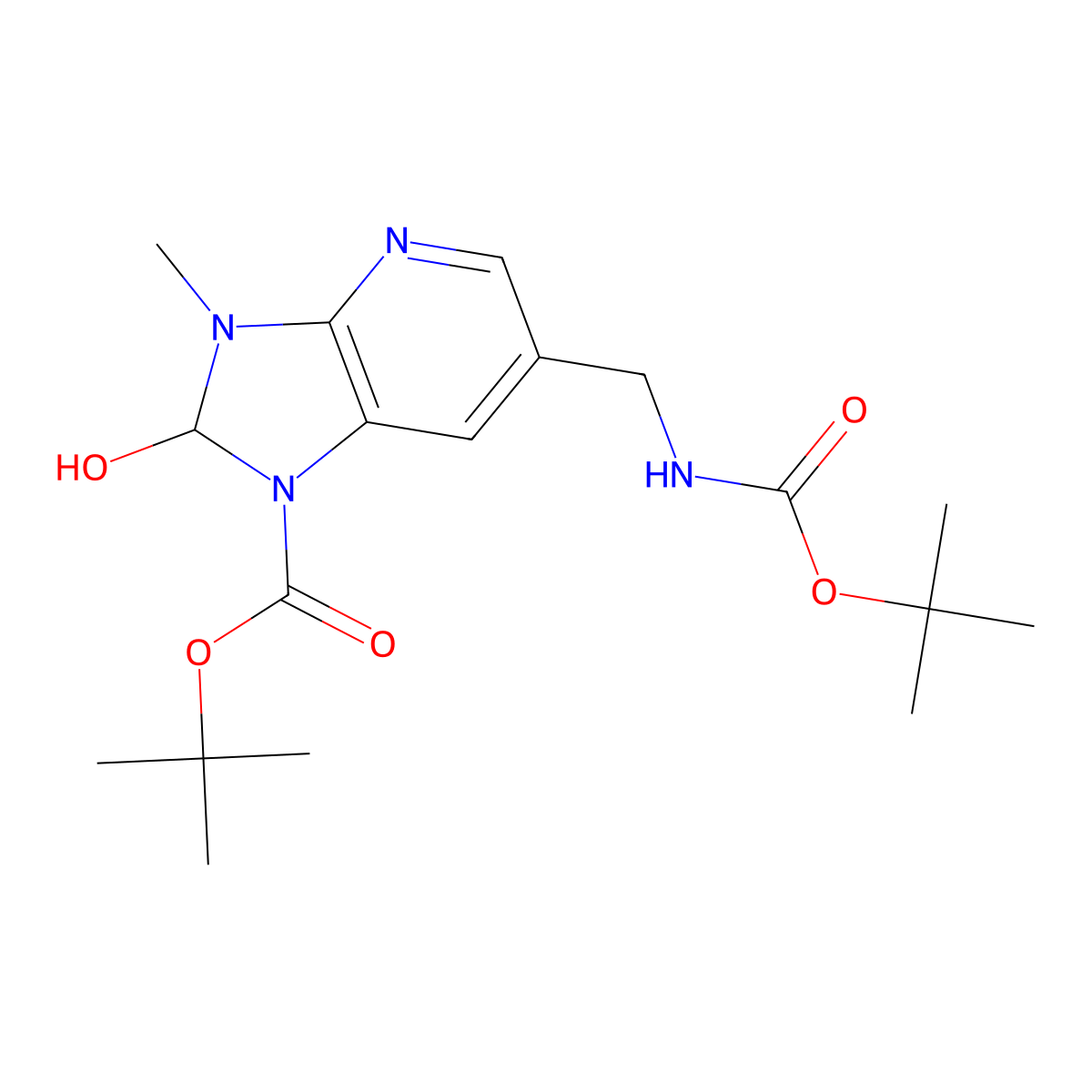 tert-Butyl 6-((tert-butoxycarbonylamino)methyl)-2-hydroxy-3-methyl-2,3-dihydro-1H-imidazo[4,5-b]pyridine-1-carboxylate molecular structure, CAS 1186311-17-0