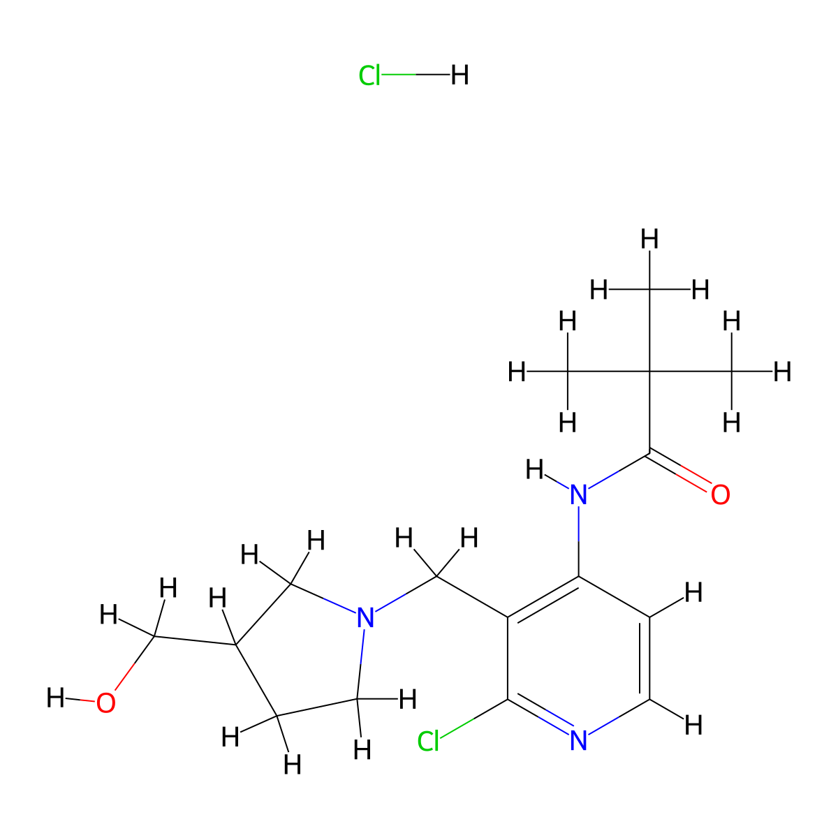 N-(2-Chloro-3-((3-(hydroxymethyl)pyrrolidin-1-YL)-methyl)pyridin-4-YL)pivalamide hydrochloride molecular structure, CAS 1186311-22-7
