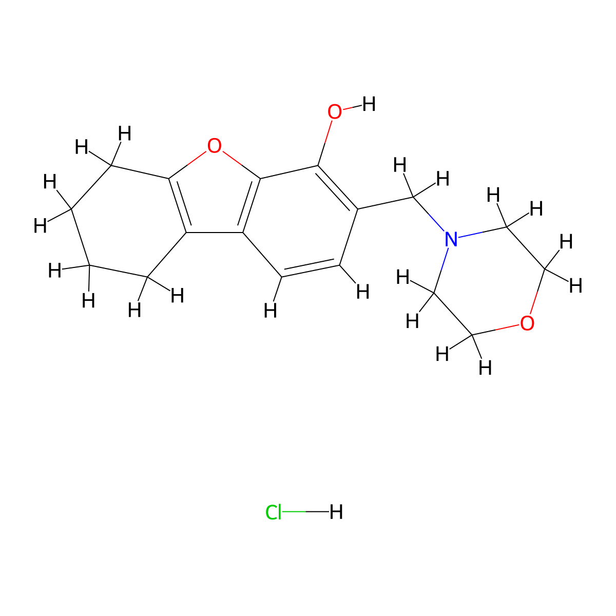 4-Dibenzofuranol, 6,7,8,9-tetrahydro-3-(4-morpholinylmethyl)-, hydrochloride molecular structure, CAS 118638-06-5