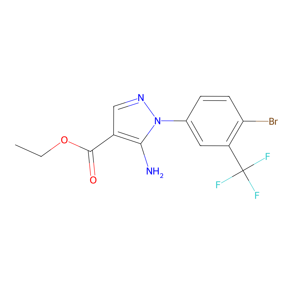 ethyl 5-amino-1-[4-bromo-3-(trifluoromethyl)phenyl]-1H-pyrazole-4-carboxylate molecular structure, CAS 1186404-53-4