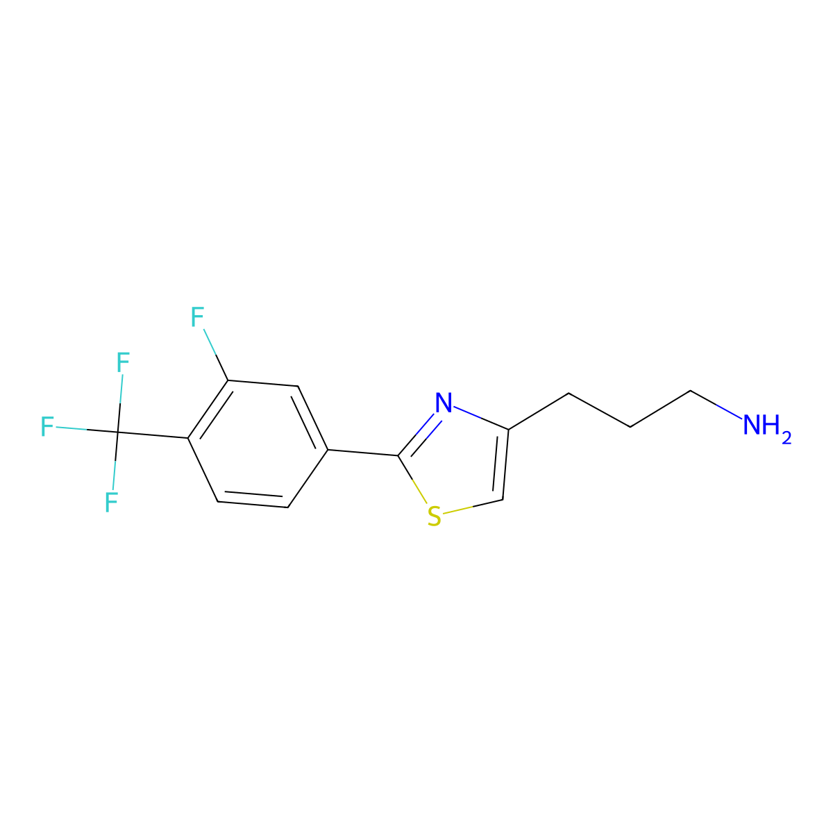 3-{2-[3-Fluoro-4-(trifluoromethyl)phenyl]-1,3-thiazol-4-yl}-1-propanamine molecular structure, CAS 1186404-54-5