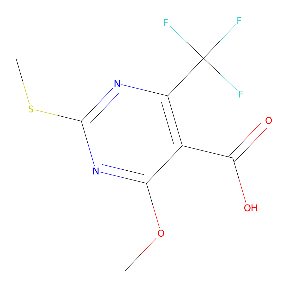 4-Methoxy-2-(methylsulfanyl)-6-(trifluoromethyl)-5-pyrimidinecarboxylic acid molecular structure, CAS 1186404-89-6