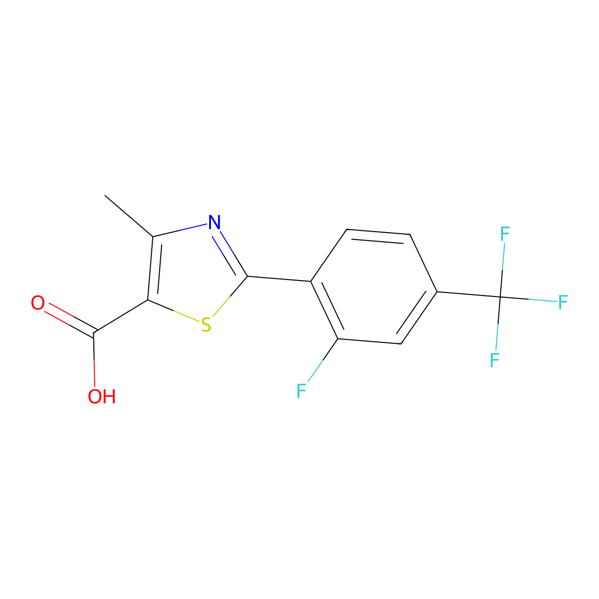 2-[2-Fluoro-4-(trifluoromethyl)phenyl]-4-methyl-1,3-thiazole-5-carboxylic acid molecular structure, CAS 1186404-90-9