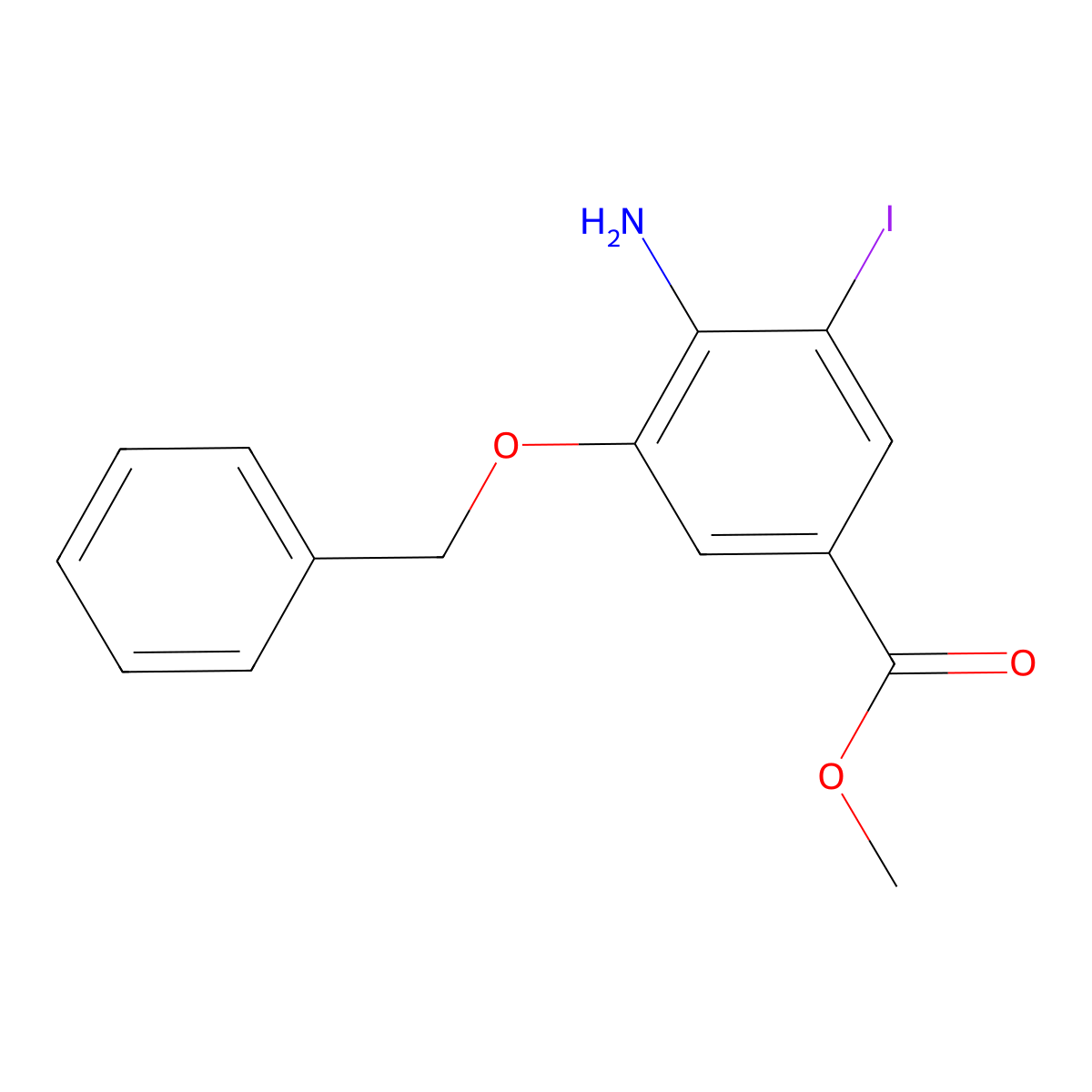 Methyl 4-amino-3-(benzyloxy)-5-iodobenzenecarboxylate molecular structure, CAS 1186405-03-7