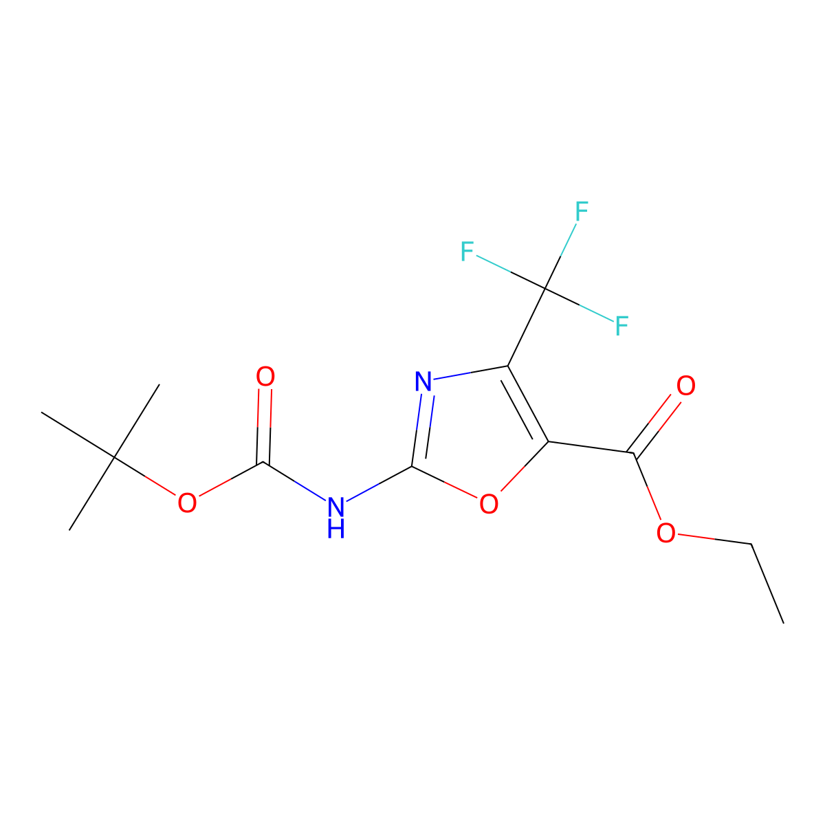 Ethyl 2-[(tert-butoxycarbonyl)amino]-4-(trifluoromethyl)-1,3-oxazole-5-carboxylate molecular structure, CAS 1186405-12-8