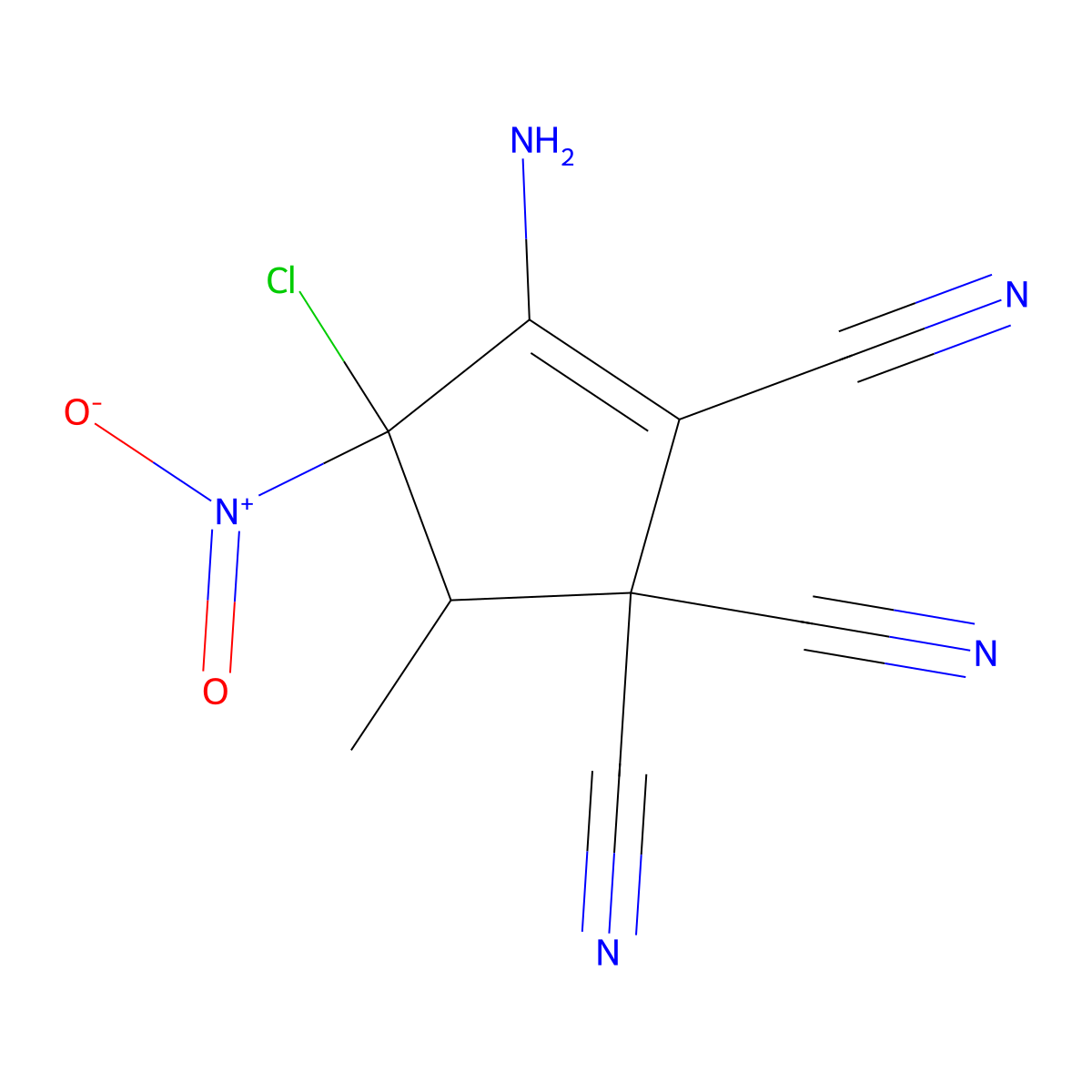 3-Amino-4-chloro-5-methyl-4-nitrocyclopent-2-ene-1,1,2-tricarbonitrile molecular structure, CAS 118644-90-9