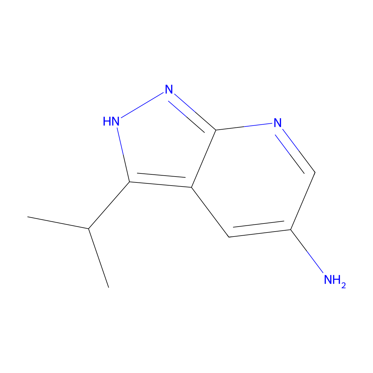 3-(propan-2-yl)-1H-pyrazolo[3,4-b]pyridin-5-amine molecular structure, CAS 1186609-90-4