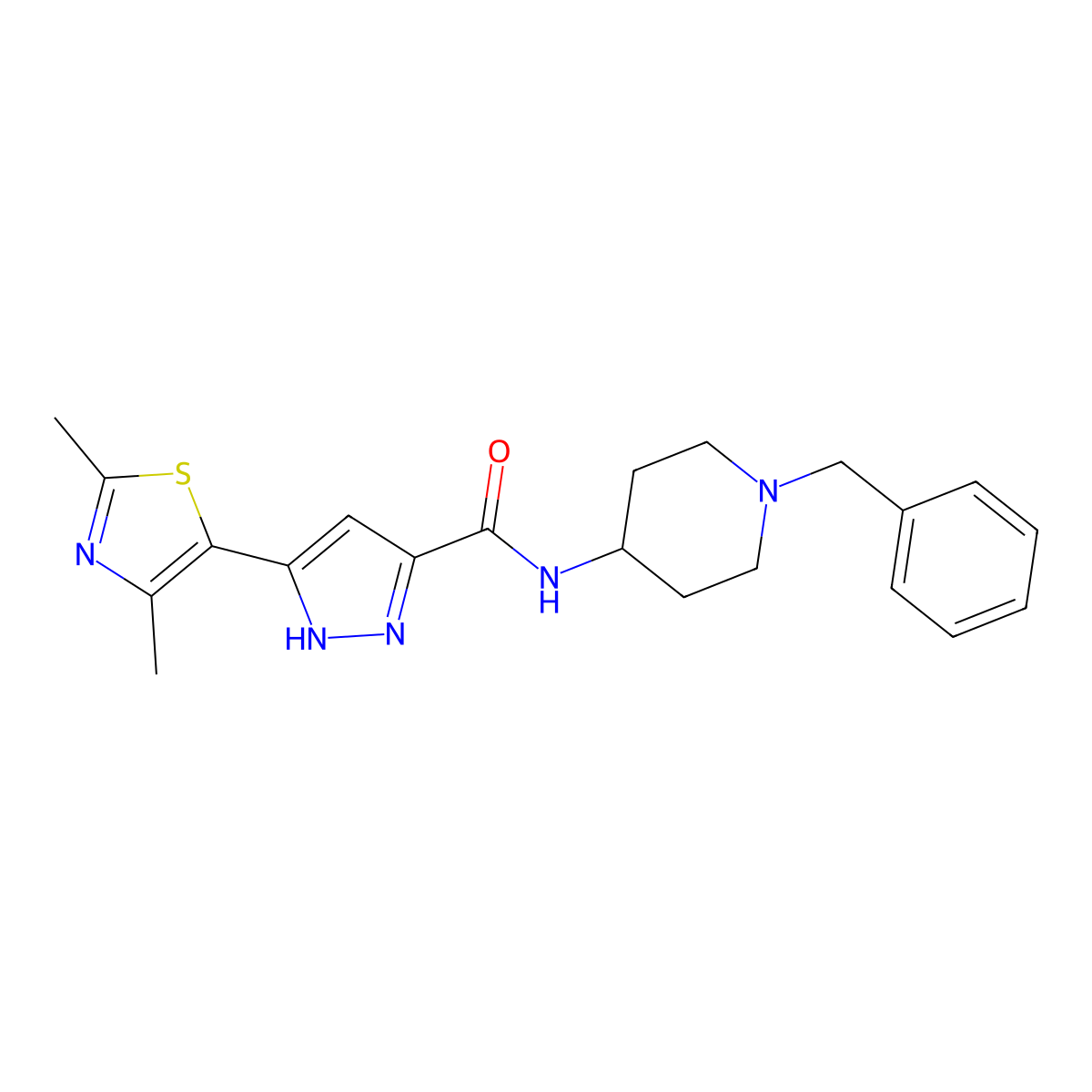 N-(1-benzylpiperidin-4-yl)-3-(2,4-dimethylthiazol-5-yl)-1H-pyrazole-5-carboxamide molecular structure, CAS 1186616-20-5