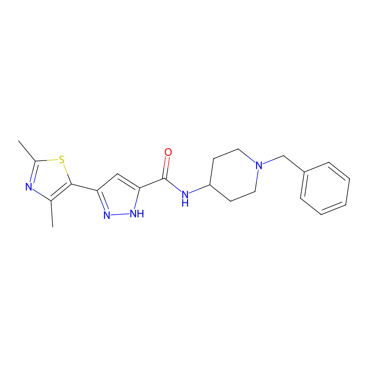 N-(1-benzylpiperidin-4-yl)-3-(2,4-dimethylthiazol-5-yl)-1H-pyrazole-5-carboxamide molecular structure, CAS 1186616-20-5