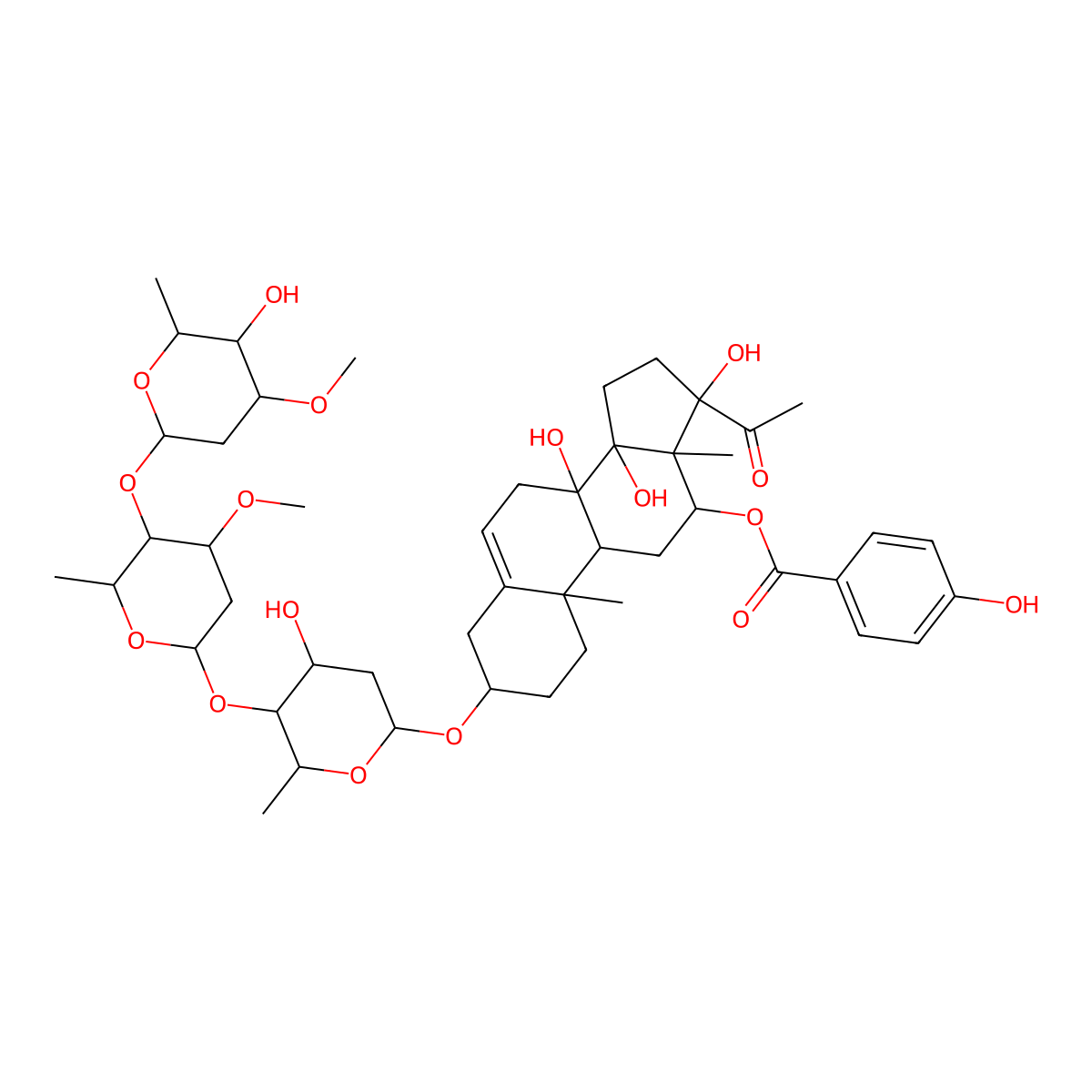 [(3S,8S,9R,10R,12R,13S,14R,17S)-17-acetyl-8,14,17-trihydroxy-3-[(2R,4S,5S,6R)-4-hydroxy-5-[(2S,4S,5R,6R)-5-[(2S,4R,5R,6R)-5-hydroxy-4-methoxy-6-methyloxan-2-yl]oxy-4-methoxy-6-methyloxan-2-yl]oxy-6-methyloxan-2-yl]oxy-10,13-dimethyl-1,2,3,4,7,9,11,12,15,16-decahydrocyclopenta[a]phenanthren-12-yl] 4-hydroxybenzoate molecular structure, CAS 1186628-88-5