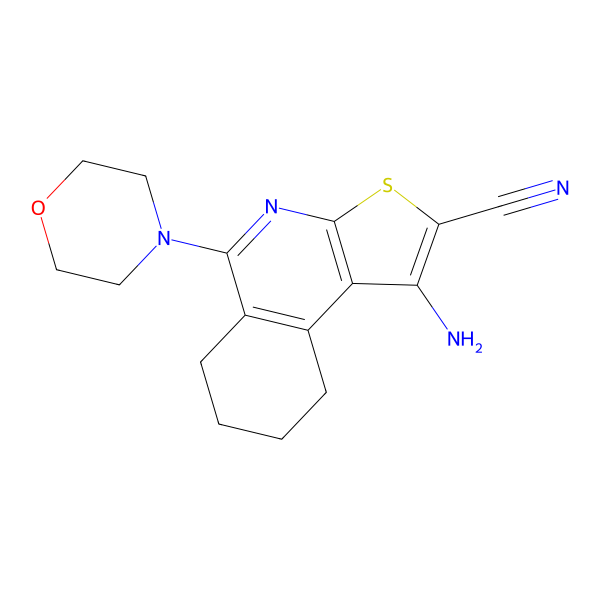 1-Amino-5-morpholin-4-yl-6,7,8,9-tetrahydrothieno[2,3-c]isoquinoline-2-carbonitrile molecular structure, CAS 118663-21-1