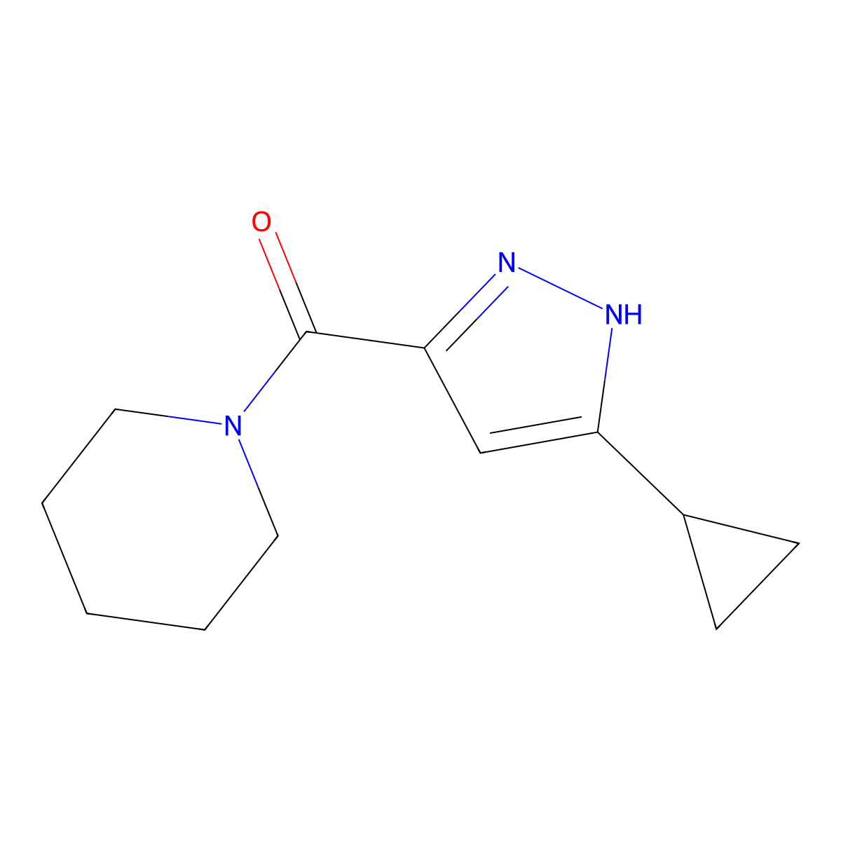 1-(3-cyclopropyl-1H-pyrazole-5-carbonyl)piperidine molecular structure, CAS 1186634-98-9