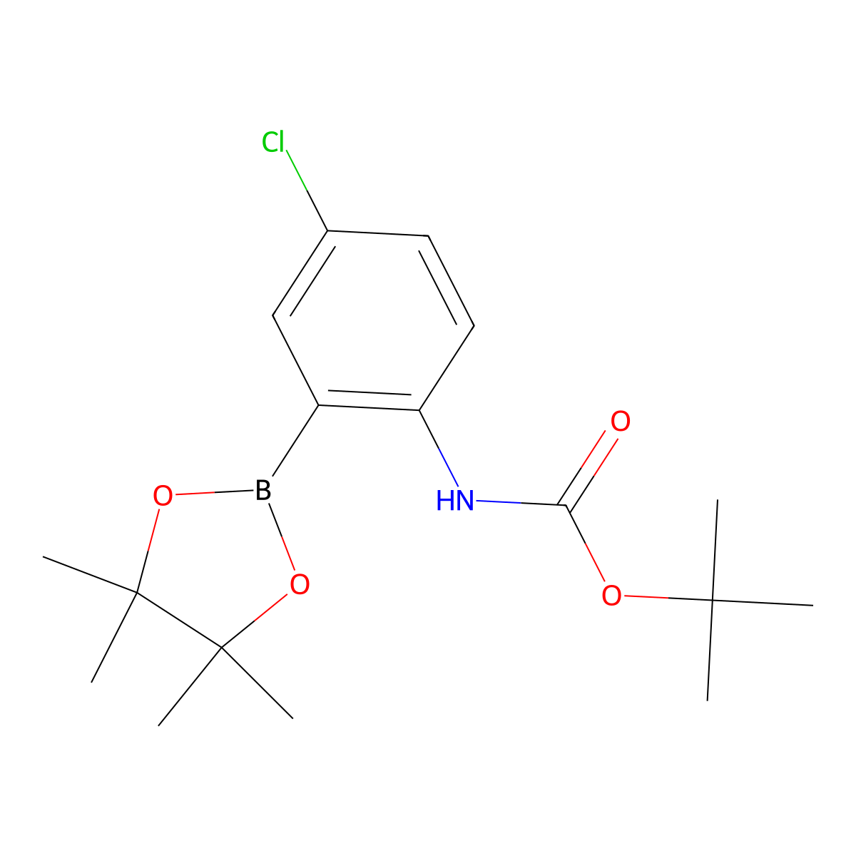 tert-butyl N-[4-chloro-2-(tetramethyl-1,3,2-dioxaborolan-2-yl)phenyl]carbamate molecular structure, CAS 1186637-27-3