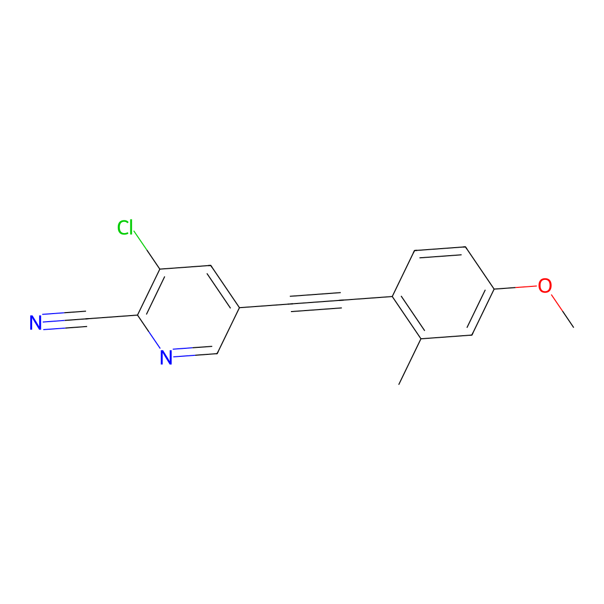 3-Chloro-5-[2-(4-methoxy-2-methylphenyl)ethynyl]-2-pyridinecarbonitrile molecular structure, CAS 1186637-69-3