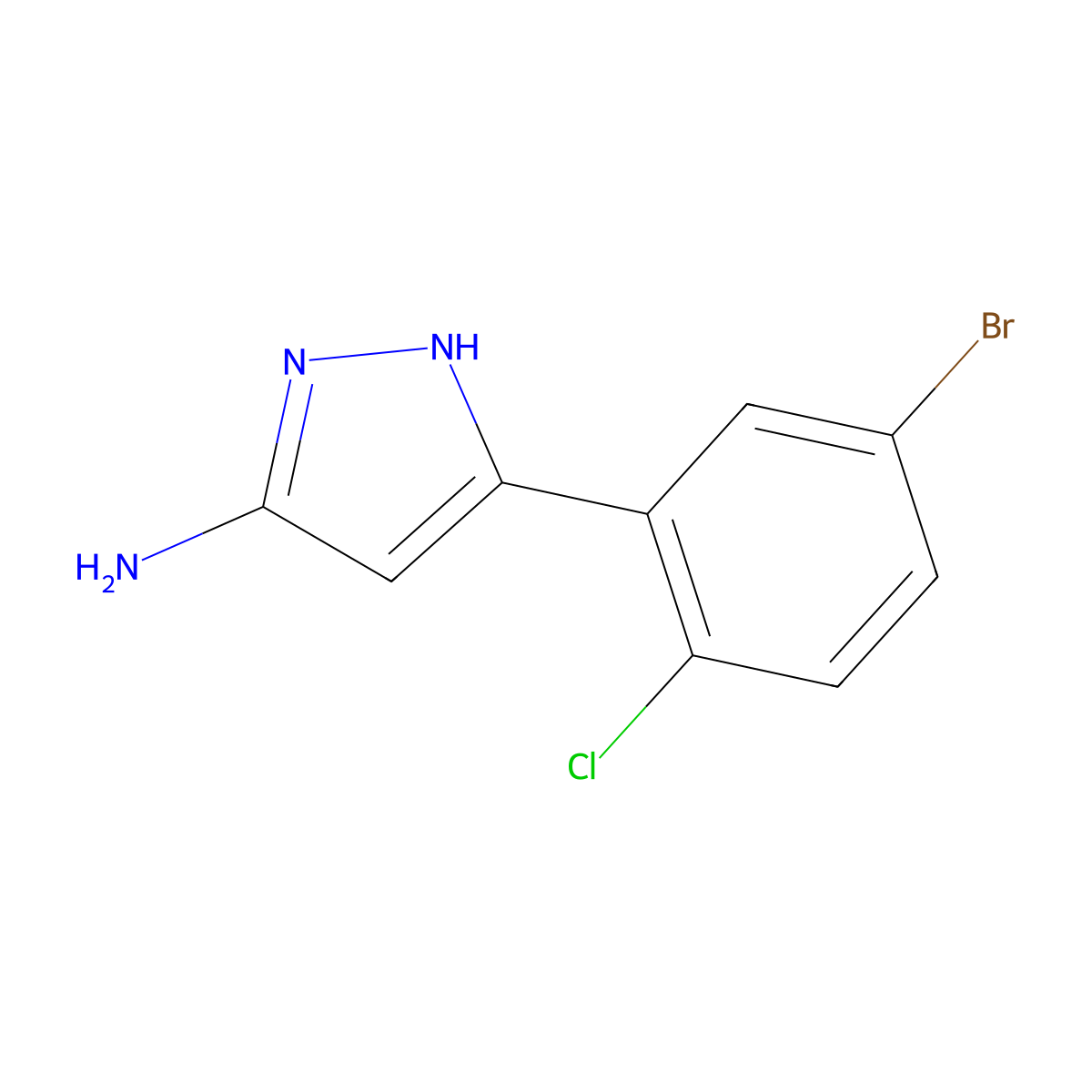 5-(5-bromo-2-chlorophenyl)-1H-pyrazol-3-amine molecular structure, CAS 1186639-90-6