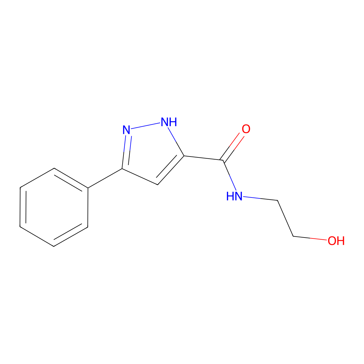 N-(2-hydroxyethyl)-5-phenyl-1H-pyrazole-3-carboxamide molecular structure, CAS 1186640-10-7