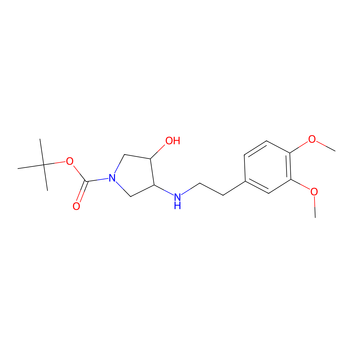 Tert-butyl (3R,4R)-3-{[2-(3,4-dimethoxyphenyl)-ethyl]amino}-4-hydroxypyrrolidine-1-carboxylate molecular structure, CAS 1186646-09-2