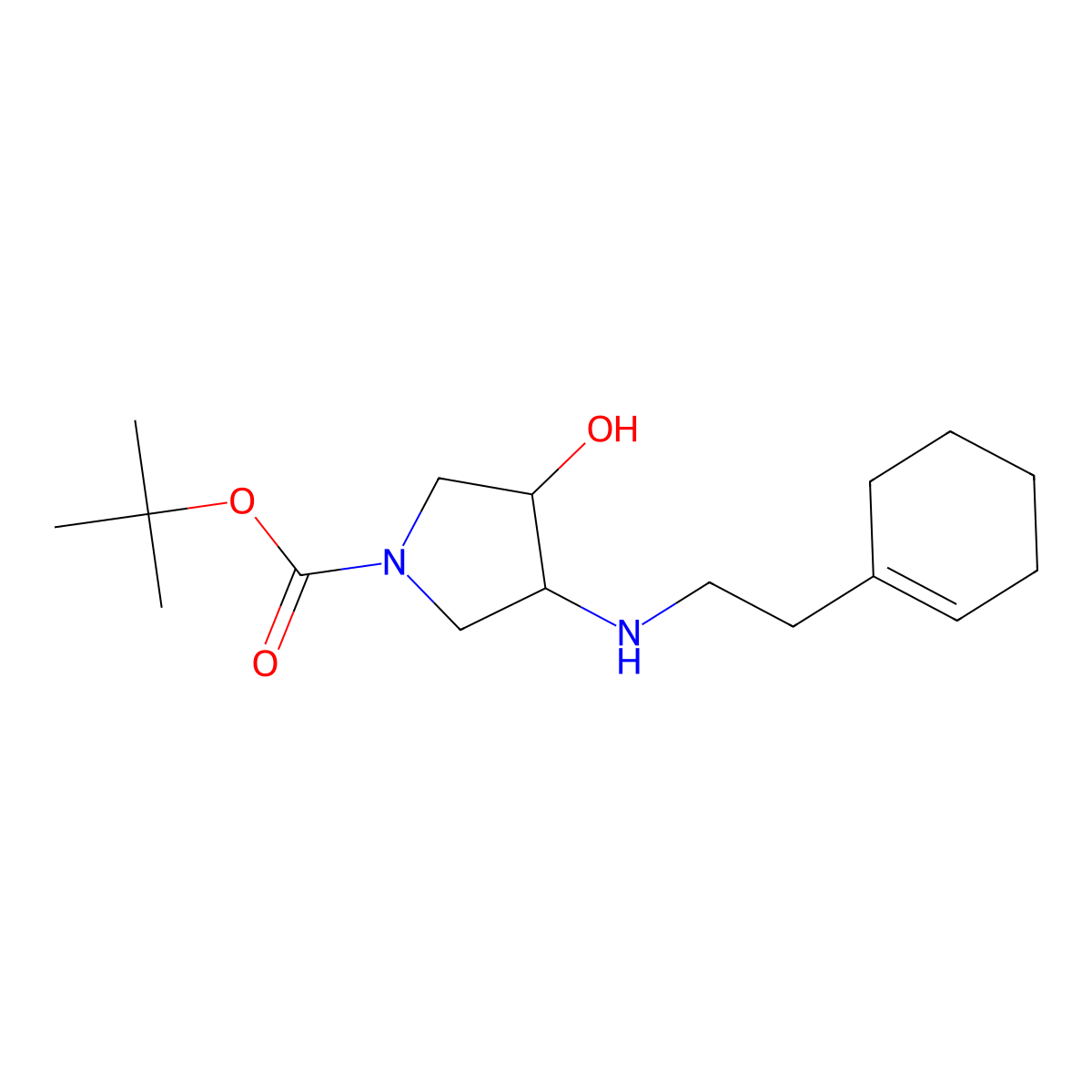 Tert-butyl (3R,4R)-3-[(2-cyclohex-1-EN-1-ylethyl)-amino]-4-hydroxypyrrolidine-1-carboxylate molecular structure, CAS 1186646-20-7