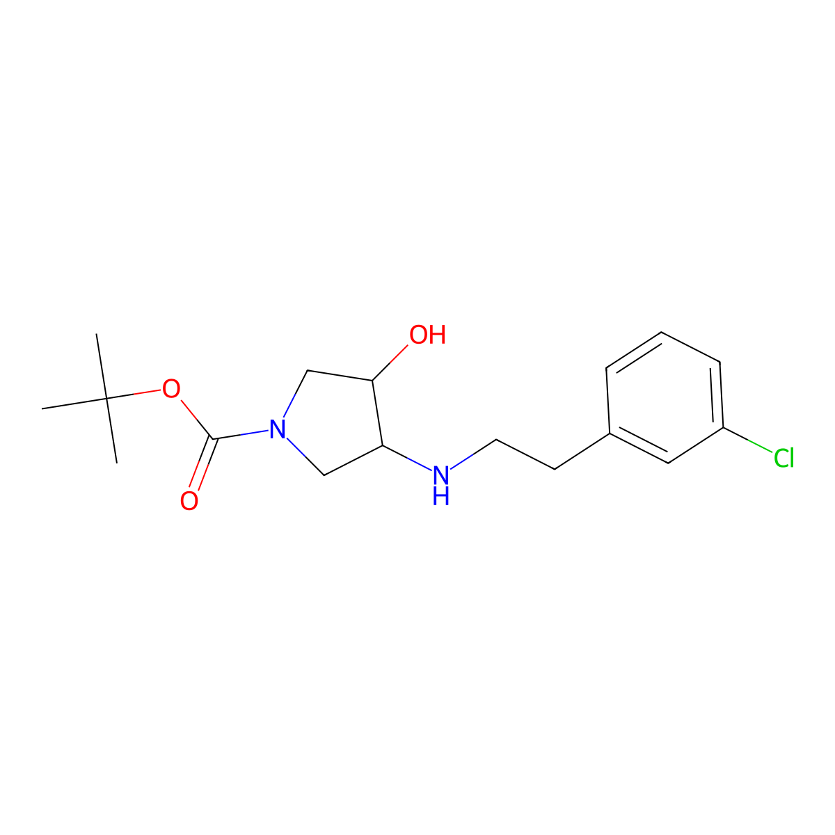 Tert-butyl (3R,4R)-3-{[2-(3-chlorophenyl)ethyl]-amino}-4-hydroxypyrrolidine-1-carboxylate molecular structure, CAS 1186647-47-1