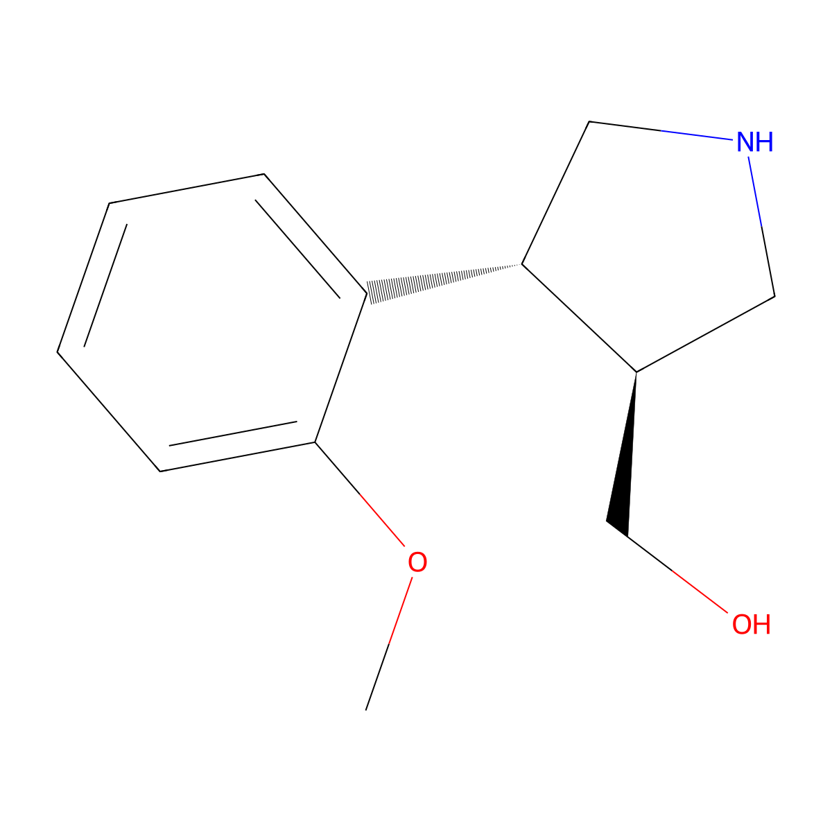 3-pyrrolidinemethanol, 4-(2-methoxyphenyl)-, (3S,4R)-, hydrochloride molecular structure, CAS 1186647-54-0