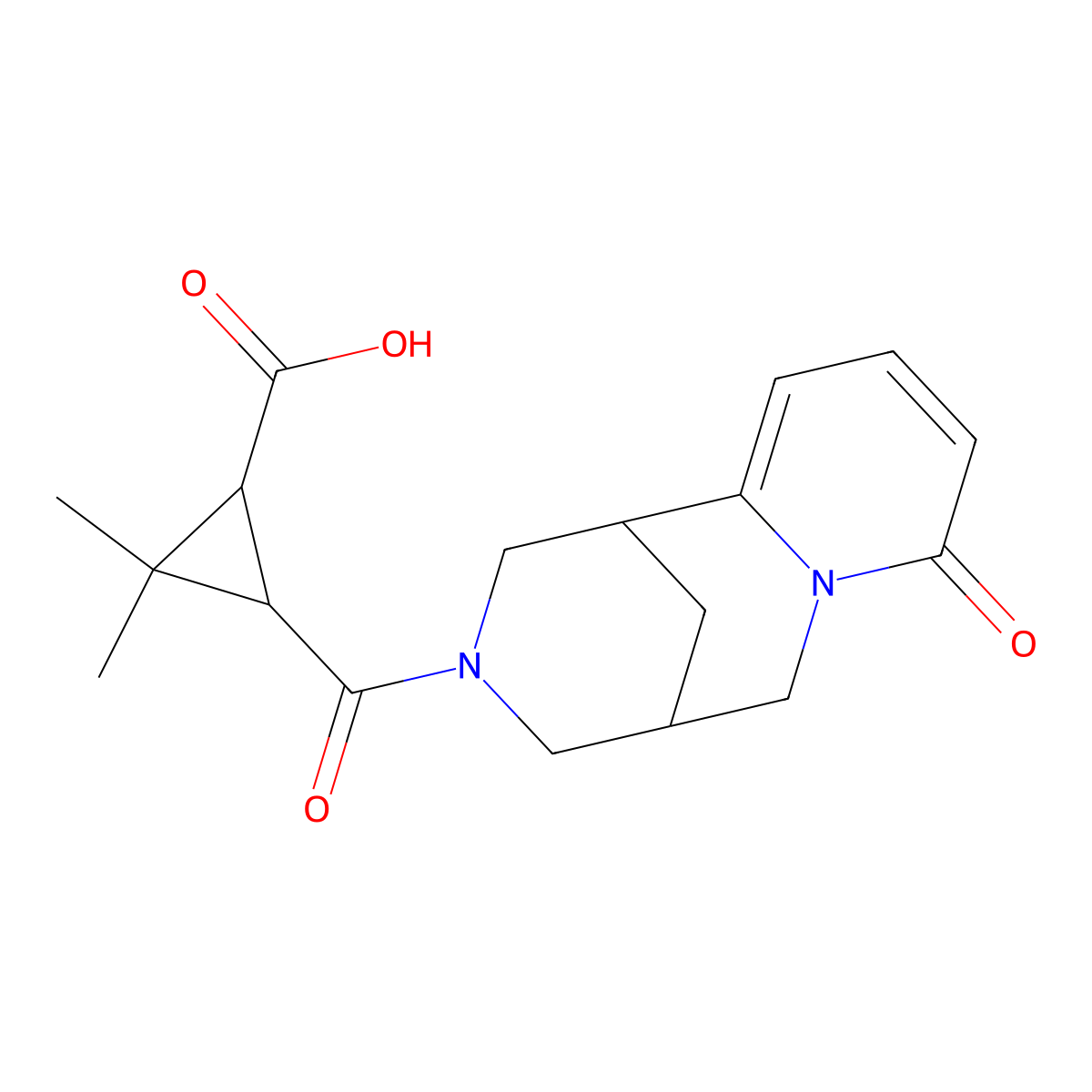 2,2-dimethyl-3-[(8-oxo-1,5,6,8-tetrahydro-2H-1,5-methanopyrido[1,2-a][1,5]diazocin-3(4H)-yl)carbonyl]cyclopropanecarboxylic acid molecular structure, CAS 1186647-55-1