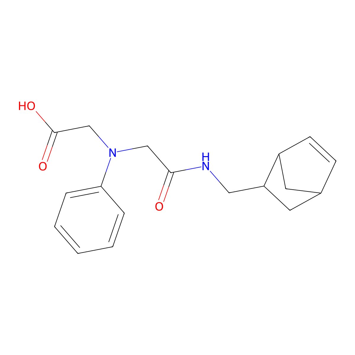 [{2-[(Bicyclo[2.2.1]hept-5-en-2-ylmethyl)amino]-2-oxoethyl}(phenyl)amino]acetic acid molecular structure, CAS 1186647-62-0