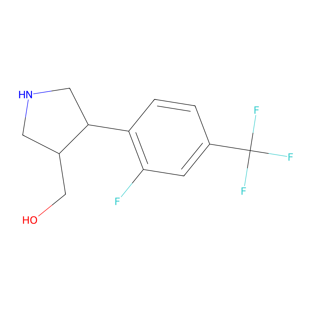 {(3S,4R)-4-[2-fluoro-4-(trifluoromethyl)phenyl]pyrrolidin-3-yl}methanol hydrochloride molecular structure, CAS 1186647-72-2