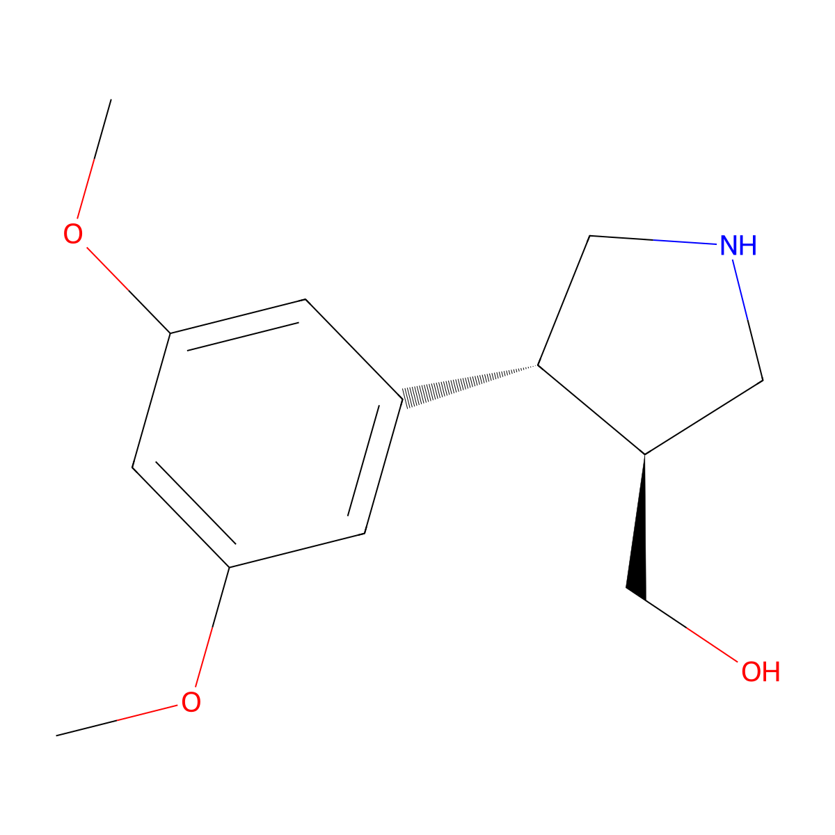 3-pyrrolidinemethanol, 4-(3,5-dimethoxyphenyl)-, (3S,4R)-, hydrochloride molecular structure, CAS 1186647-86-8