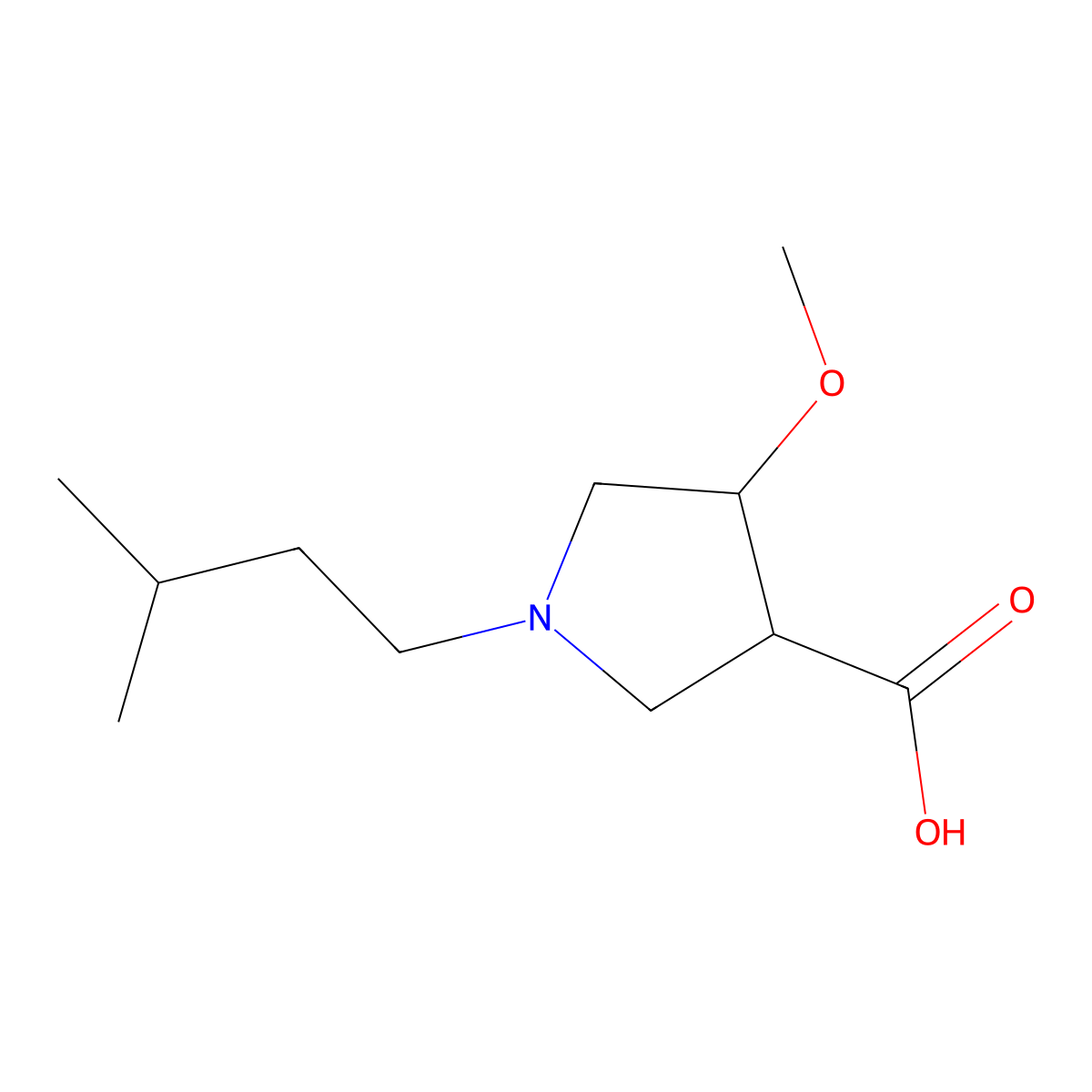 (3R,4S)-4-methoxy-1-(3-methylbutyl)pyrrolidine-3-carboxylic acid molecular structure, CAS 1186648-06-5