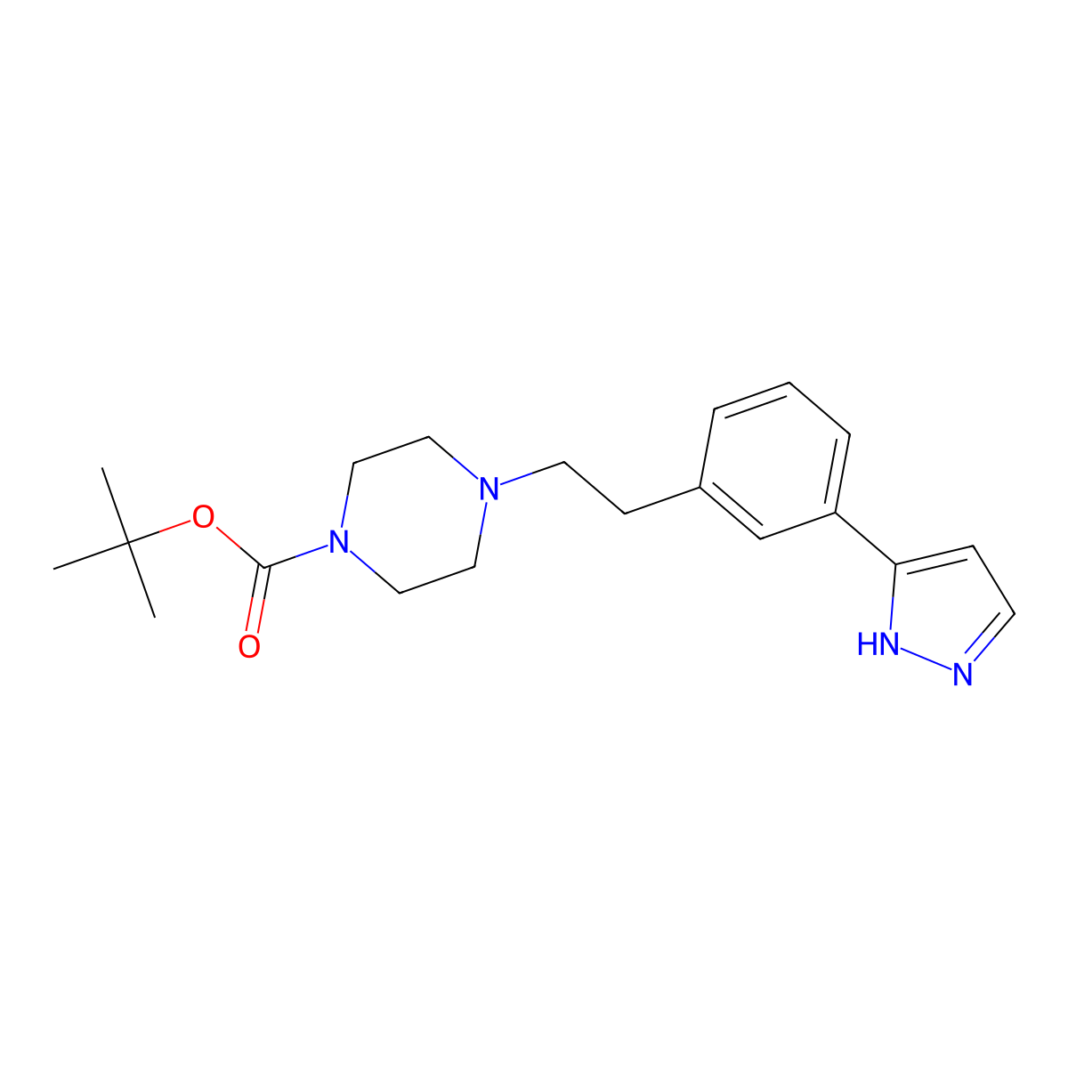 tert-butyl 4-[3-(1H-pyrazol-5-yl)phenethyl]tetrahydro-1(2H)-pyrazinecarboxylate molecular structure, CAS 1186648-43-0
