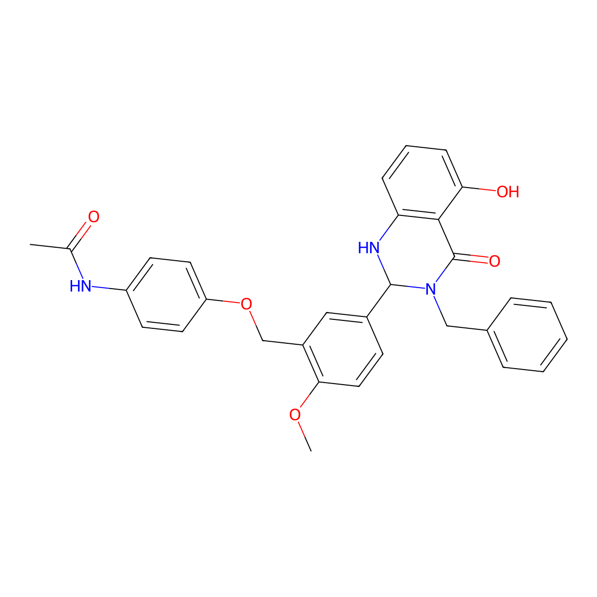 N-[4-[[5-[5-hydroxy-4-oxo-3-(phenylmethyl)-1,2-dihydroquinazolin-2-yl]-2-methoxyphenyl]methoxy]phenyl]acetamide molecular structure, CAS 1186649-91-1