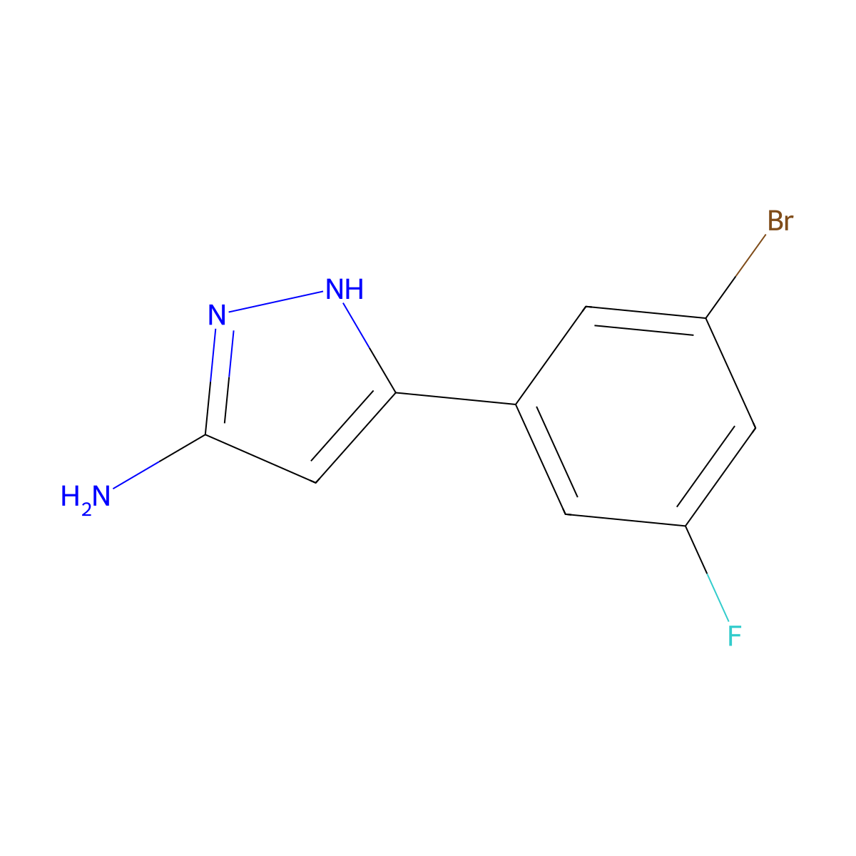 5-(3-bromo-5-fluorophenyl)-1H-pyrazol-3-amine molecular structure, CAS 1186653-50-8