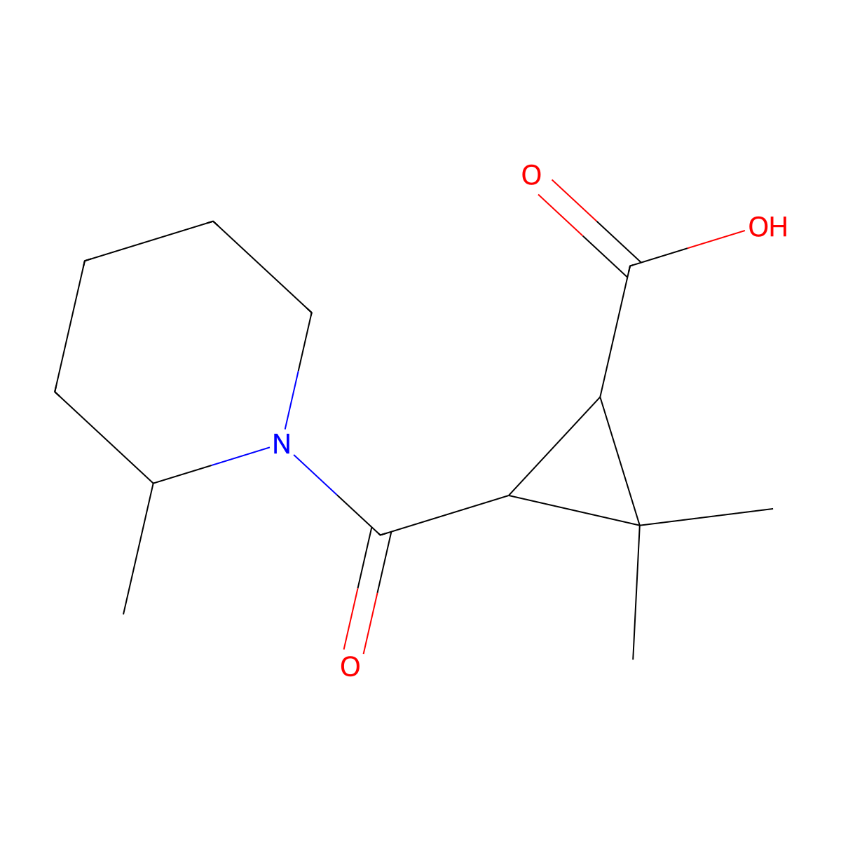 2,2-Dimethyl-3-[(2-methylpiperidin-1-YL)carbonyl]-cyclopropanecarboxylic acid molecular structure, CAS 1186653-96-2