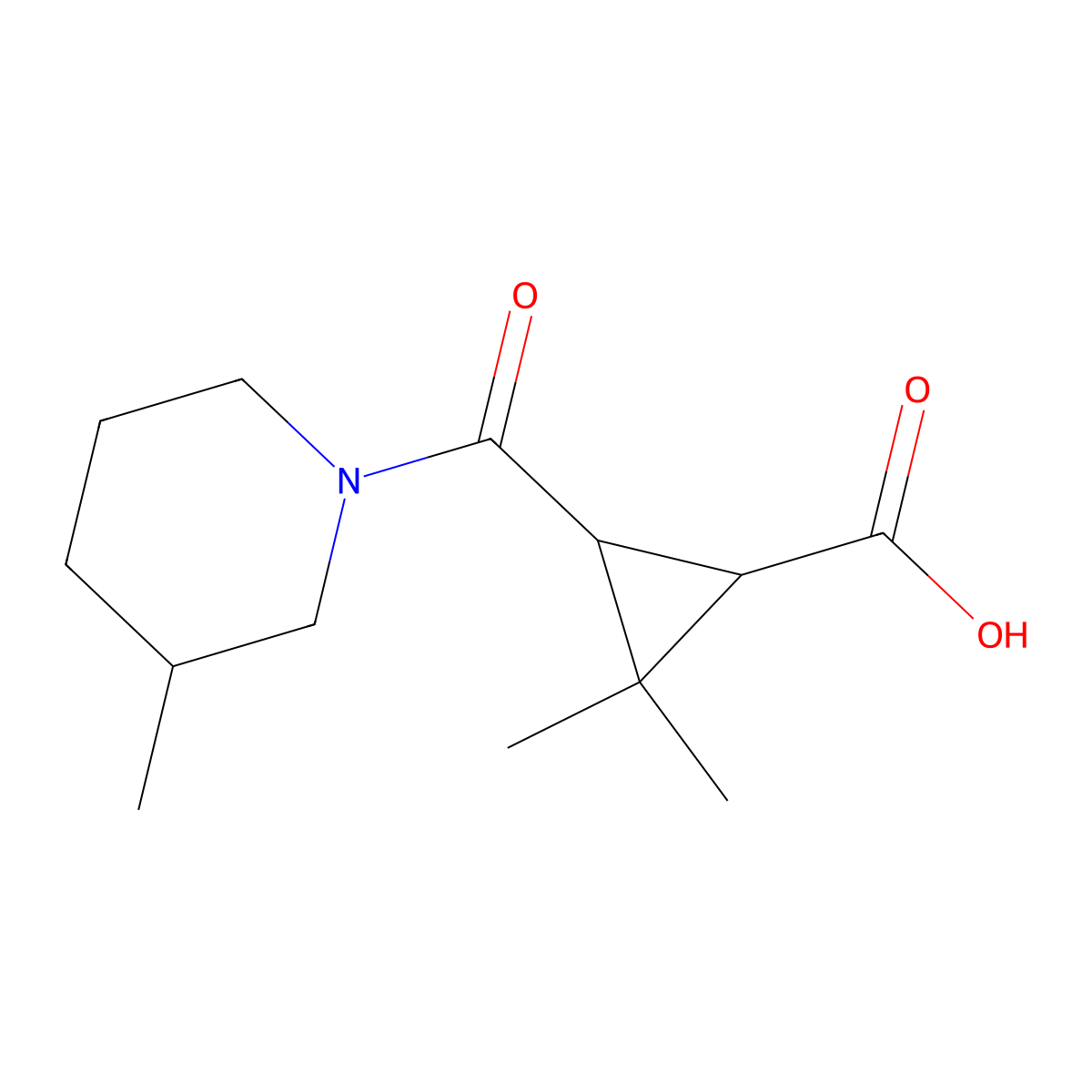 2,2-Dimethyl-3-[(3-methylpiperidin-1-YL)carbonyl]-cyclopropanecarboxylic acid molecular structure, CAS 1186654-05-6