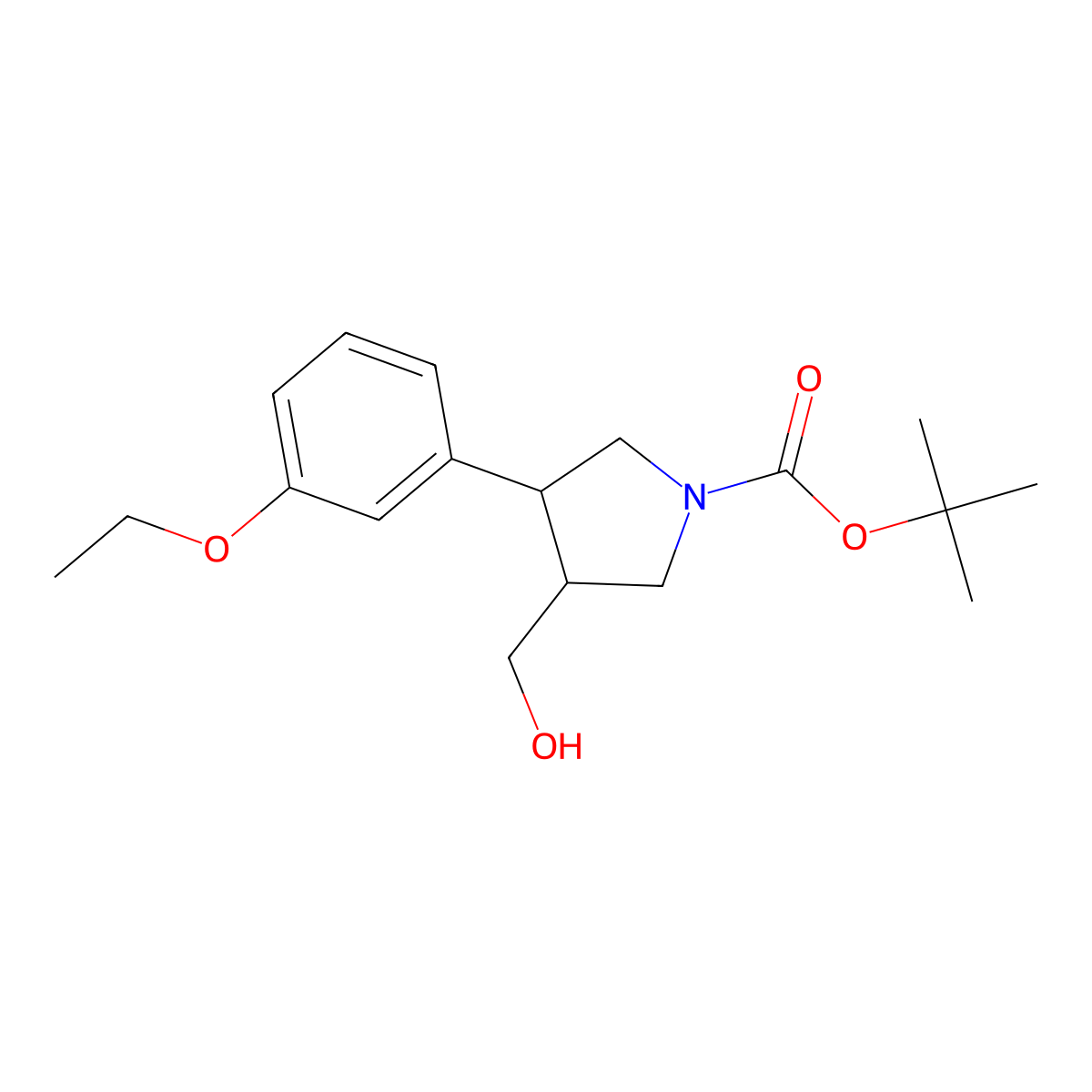 tert-butyl (3R,4S)-3-(3-ethoxyphenyl)-4-(hydroxymethyl)pyrrolidine-1-carboxylate molecular structure, CAS 1186654-62-5